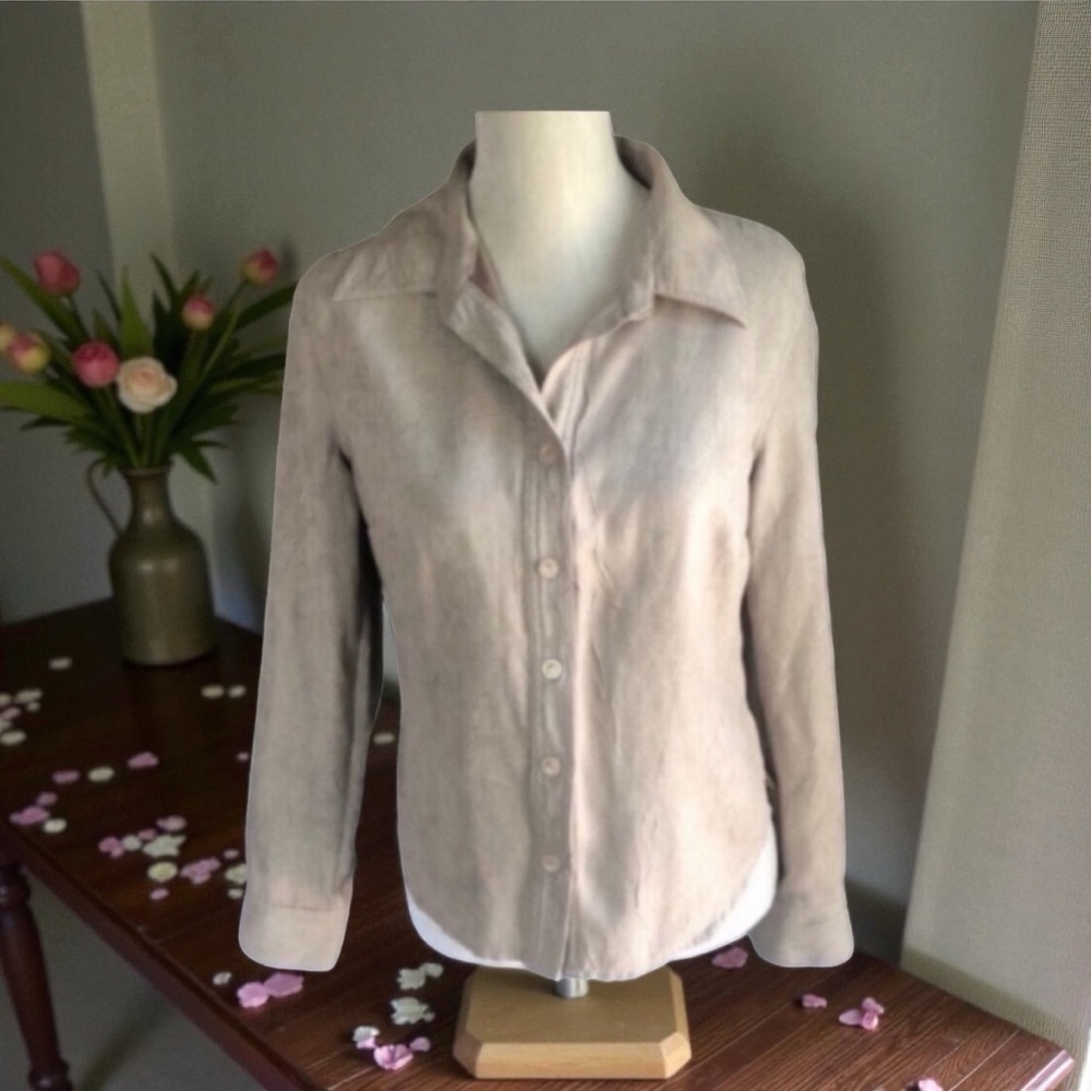 Christopher & Banks Cream Colored Faux Suede Textured Button Down Blouse